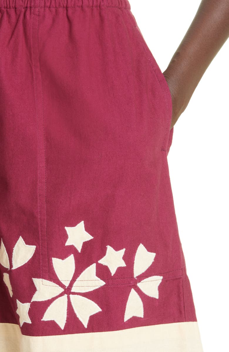 Bode Moonflower Appliqué Pull-On Shorts, Alternate, color, 