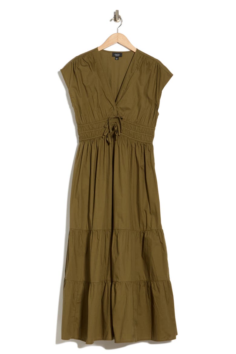 V-Neck Cotton Midi Dress, Alternate, color, OLIVE GREEN