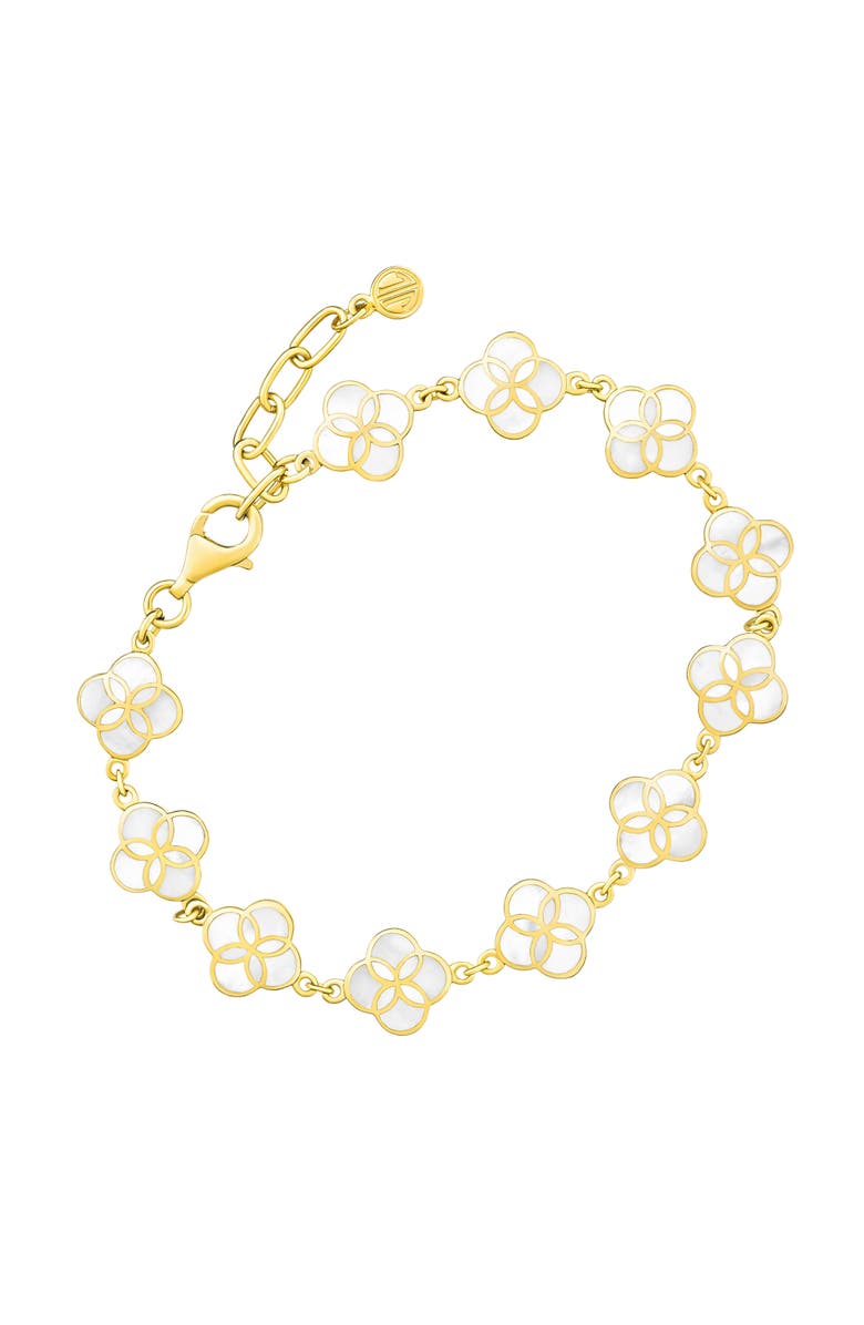 Jan Leslie Sterling With 18K Gold Overlay And Gemstones All Over Petal Bracelet, Main, color, White