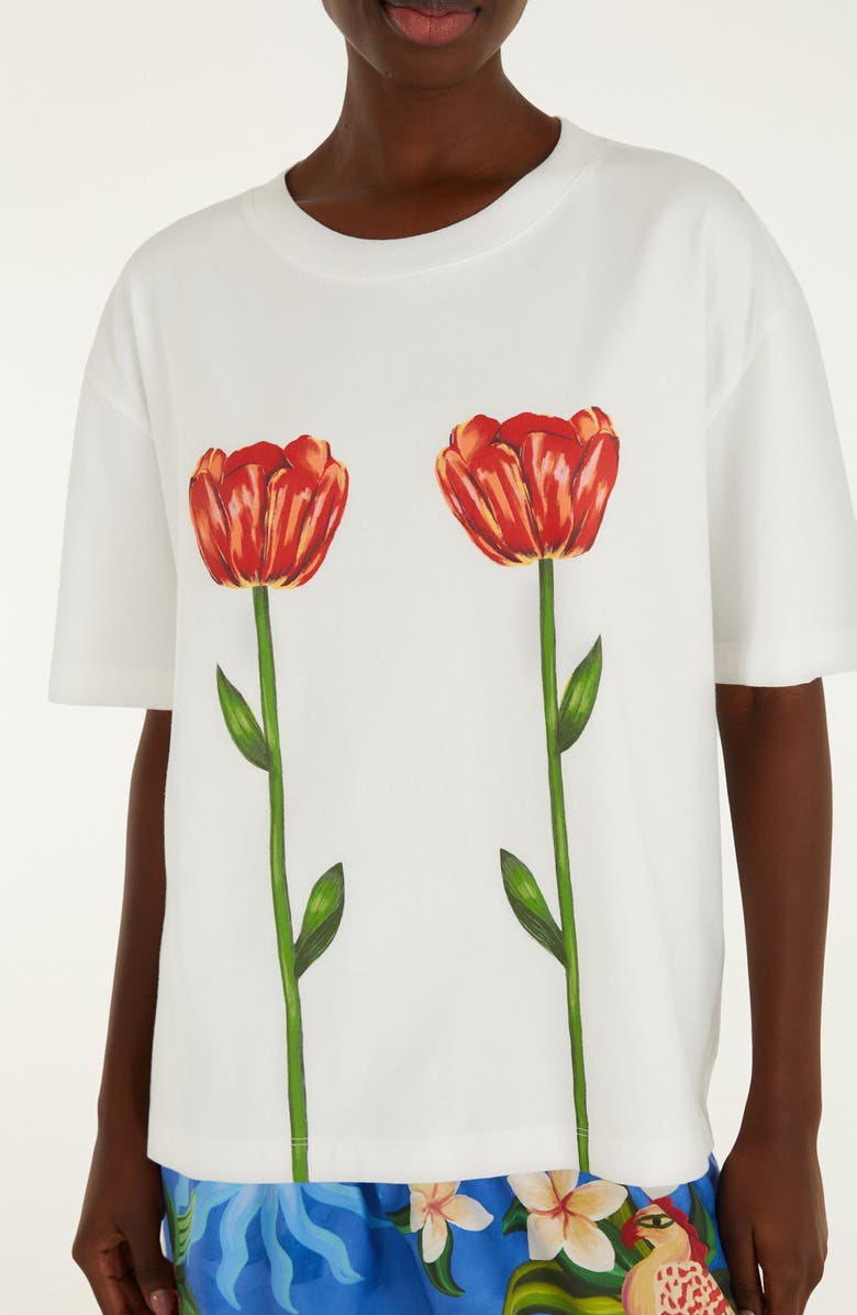 FARM Rio Tropical Rose Organic Cotton T-Shirt, Alternate, color, Off-White