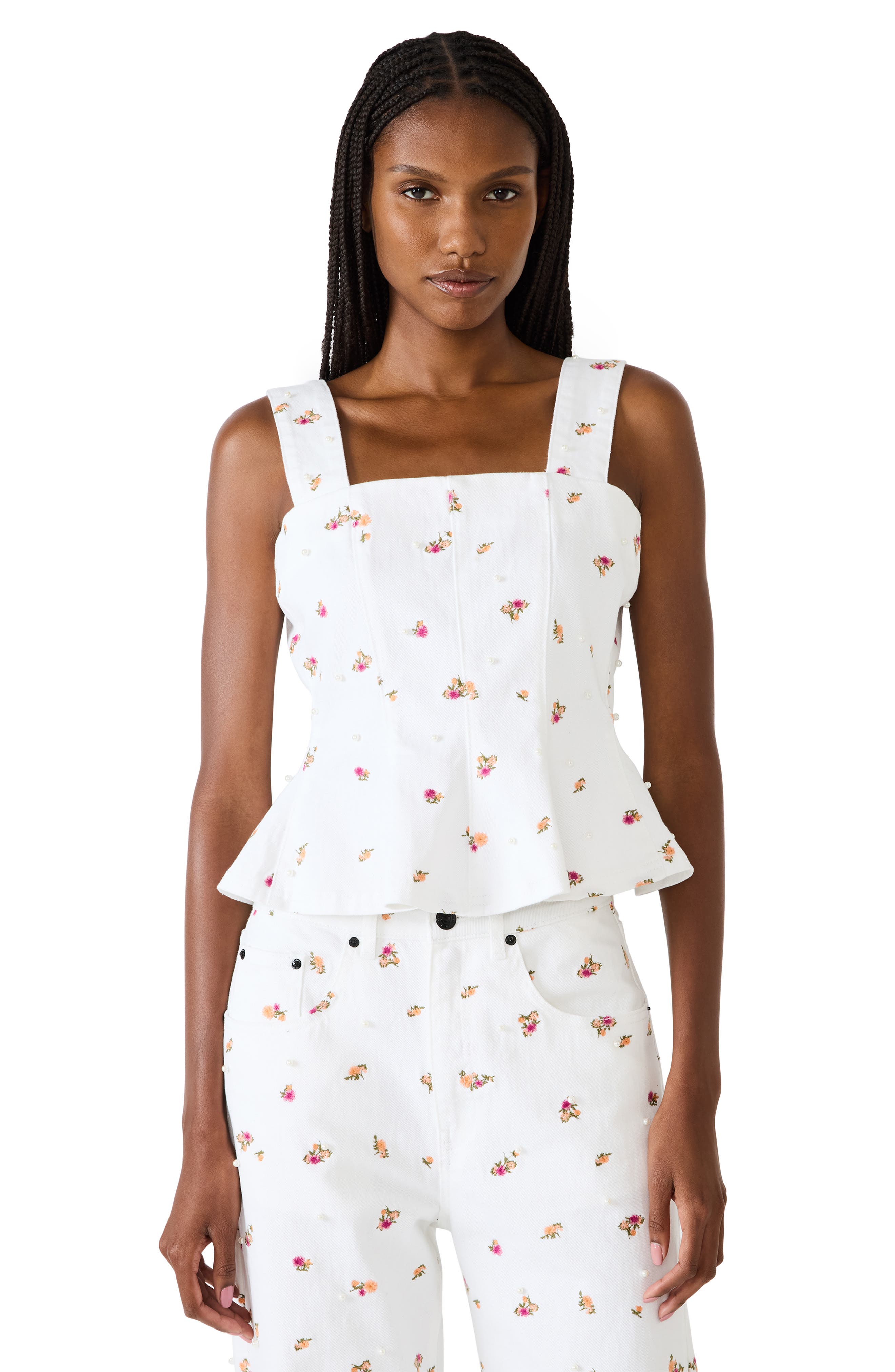 Fiorella Ditsy Floral Embellished Peplum Top (Women) | Nordstrom