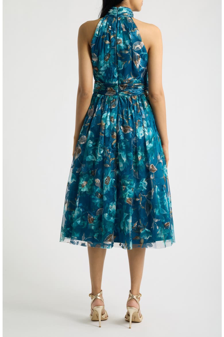 Floral Embroidered Midi Cocktail Dress, Alternate, color, TEAL