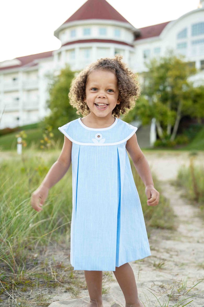 Linen-Look Dress With Vintage Flower, Alternate, color, Blue