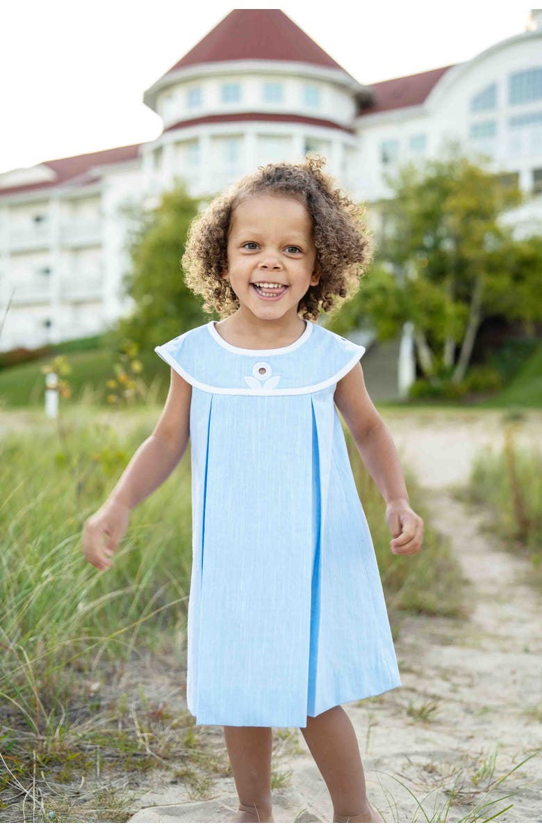 Florence Eiseman Linen-Look Dress With Vintage Flower, Alternate, color, Blue