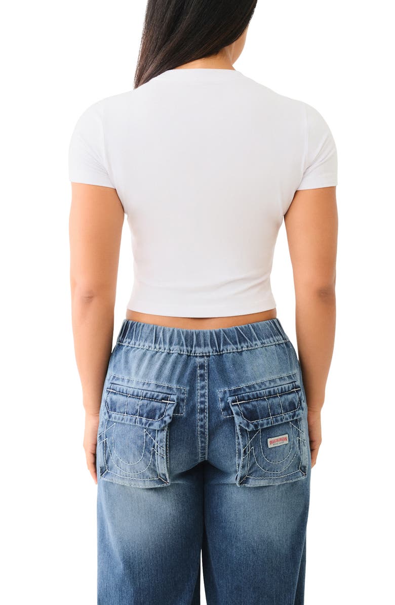 True Religion Rhinestone Logo Baby Tee, Alternate, color, Optic White