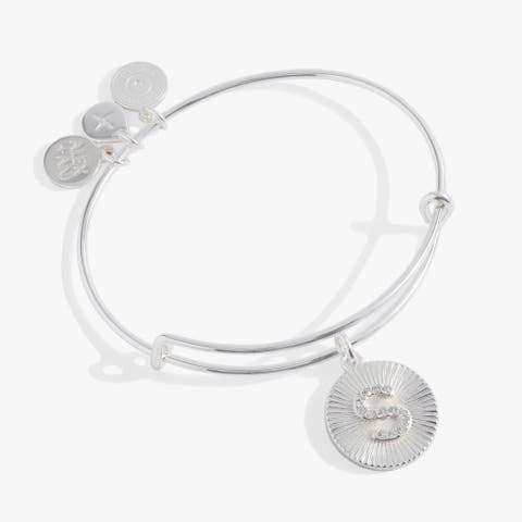 Pave Starburst Texture Initial Bangle Bracelet