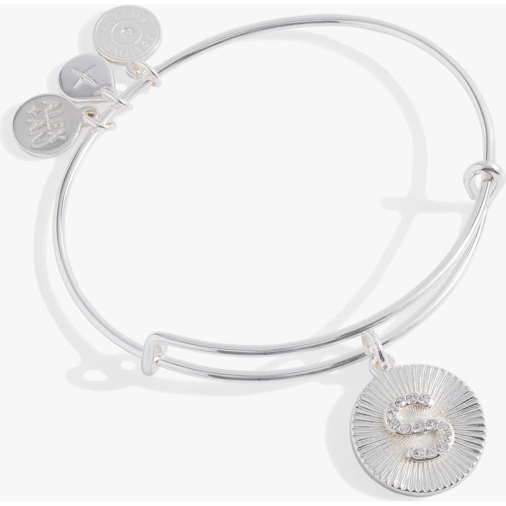 Alex And Ani Pave Starburst Texture Initial Bangle Bracelet In Silver - S