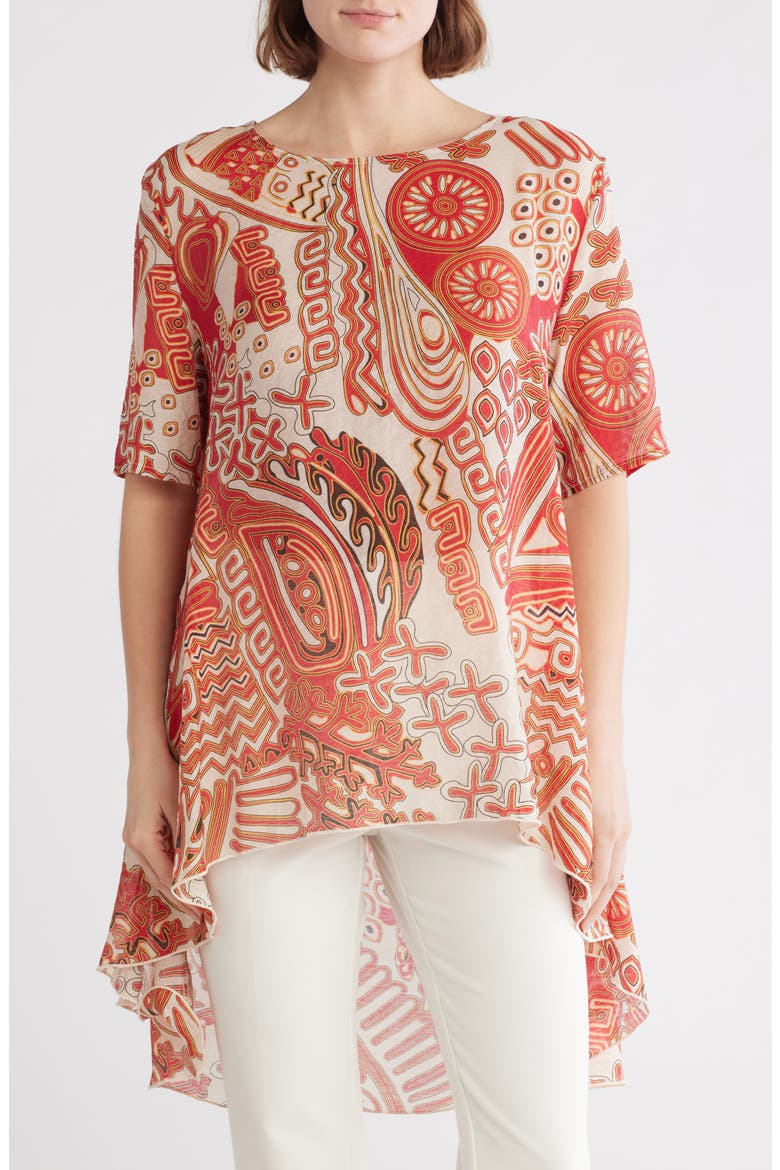 High-Low Paisley Tunic, Main, color, RED