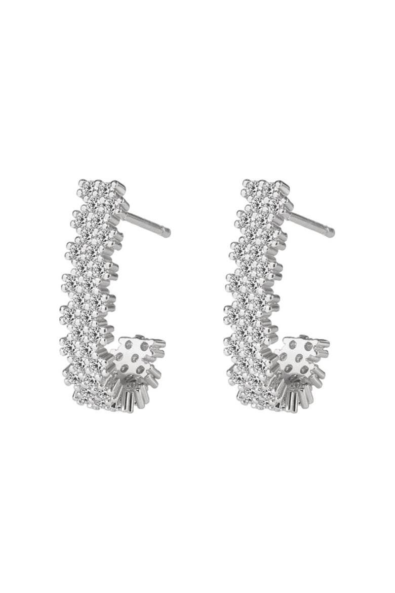 Cubic Zirconia J Hoop Earrings, Alternate, color, Silver