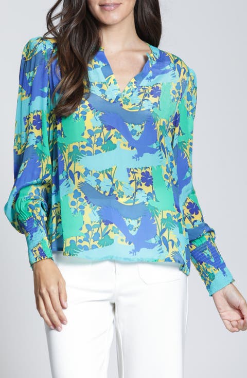 Print Smocked Cuff Top