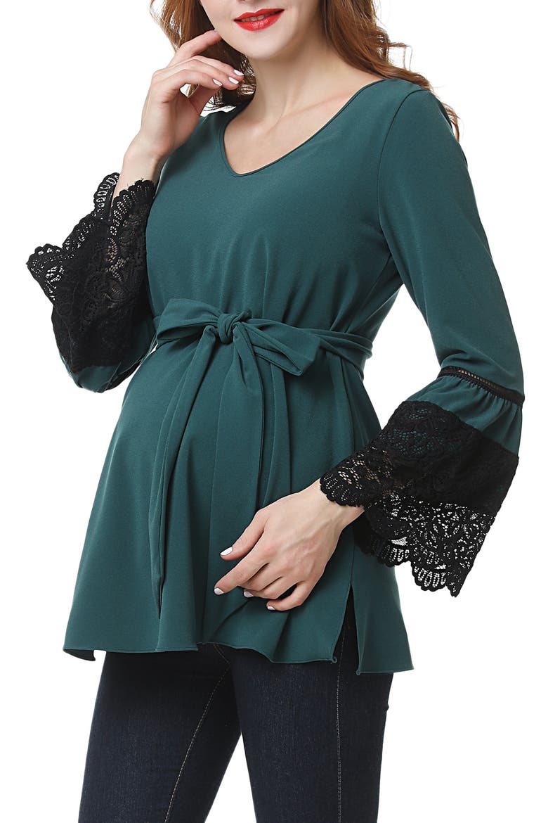 Clara Peasant Maternity Blouse, Main, color, FOREST GREEN