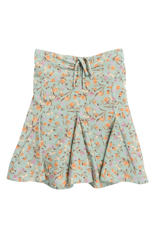 Treasure & Bond Kids' Floral Ruched Waist Skort In Green Lilypad Folk Floral