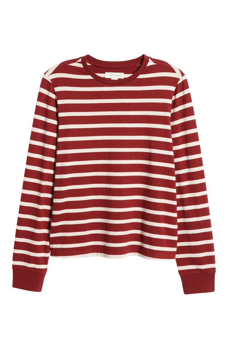 Stripe Long Sleeve T-Shirt, Alternate, color, RED SYRAH- IVORY LANI STRIPE