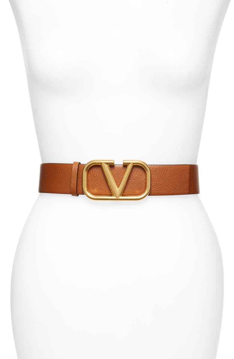 Valentino Garavani Go Logo Buckle Leather Belt, Main, color, 