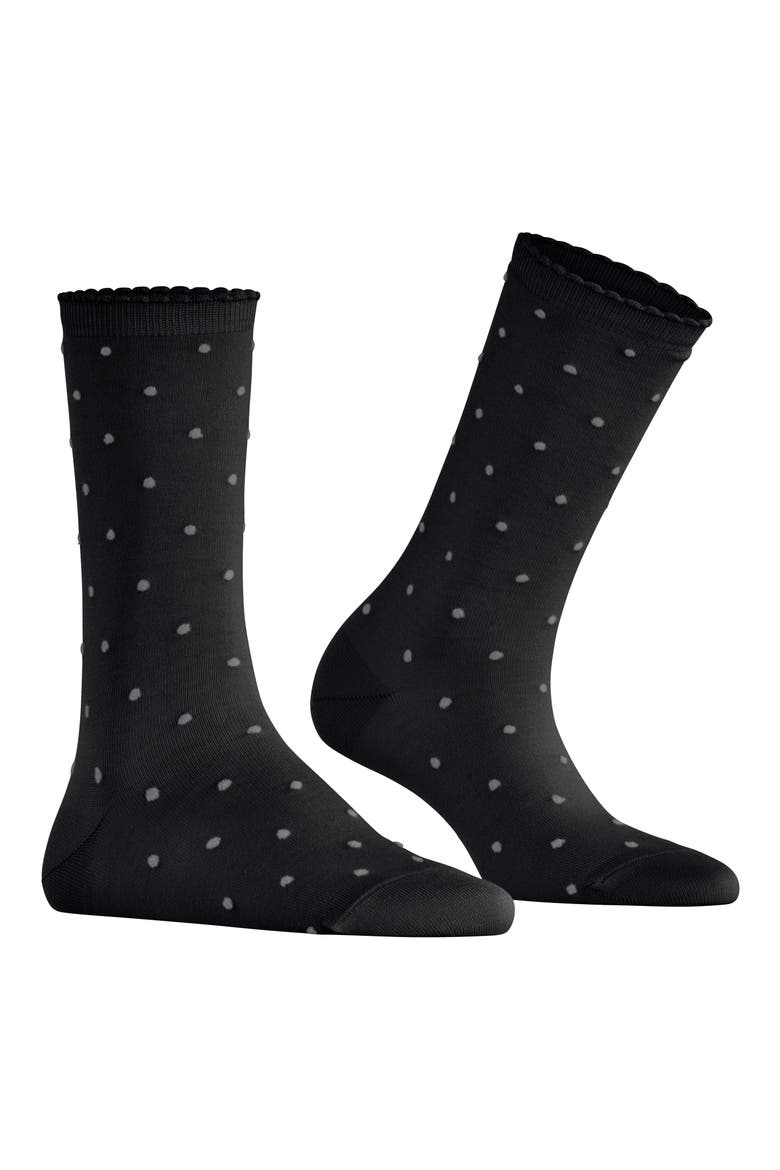 Spike Polka Dot Crew Socks, Main, color, BLACK