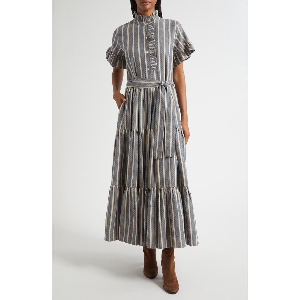 MILLE Victoria Ruffle Front Dress in Chambray Stripe  product