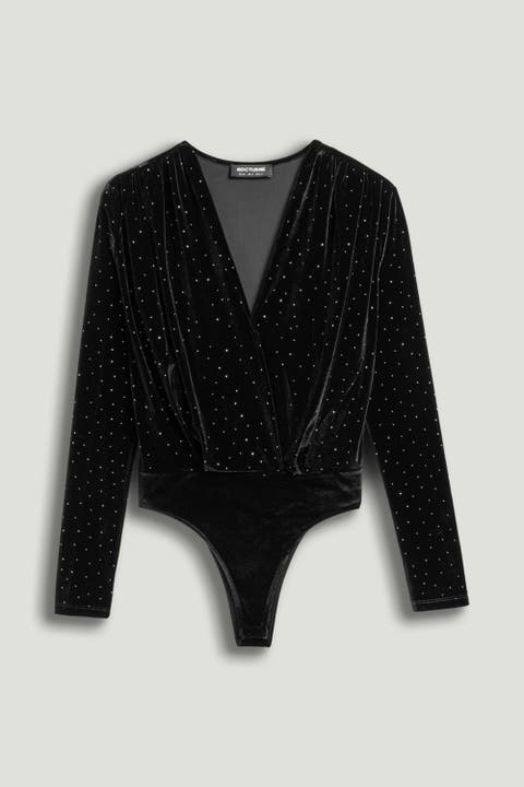 Plunge V-Neck Embellished Bodysuit