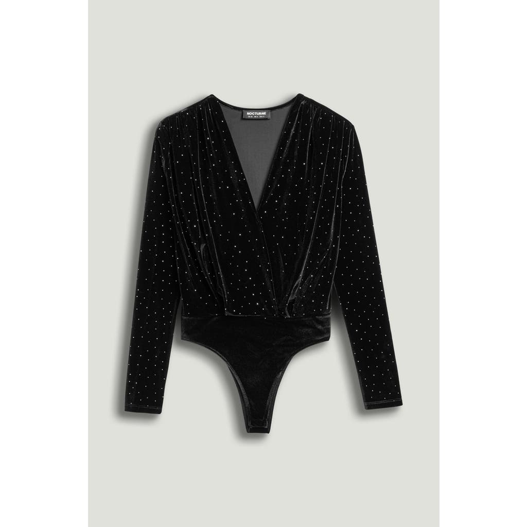 Nocturne Plunge V-neck Embellished Bodysuit In Black