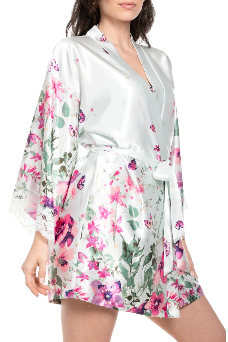 Lena Border Print Satin Wrap, Alternate, color, PALE SAGE