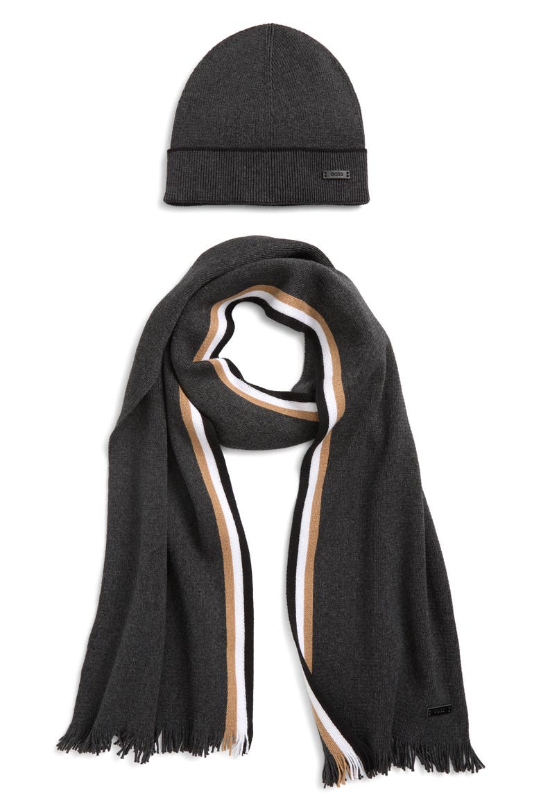 Henzo Beanie & Scarf Set, Main, color, MEDIUM GREY