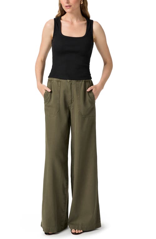 Paige Womens Vintage Dark Chartreuse Rumi Wide-leg Cotton Blend Trousers In Green
