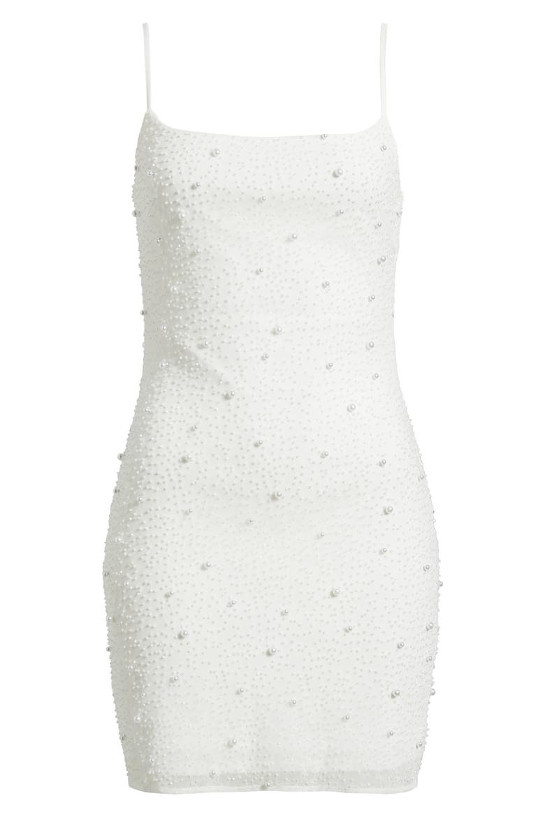 Faux Pearl Embellished Club Minidress, Alternate, color, WHITE