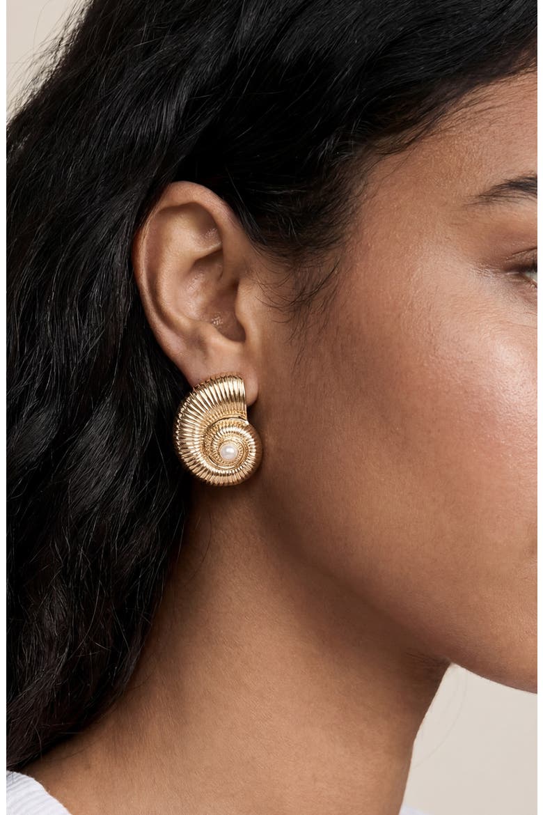 Faux Pearl Conch Shell Drop Earrings, Alternate, color, GOLD