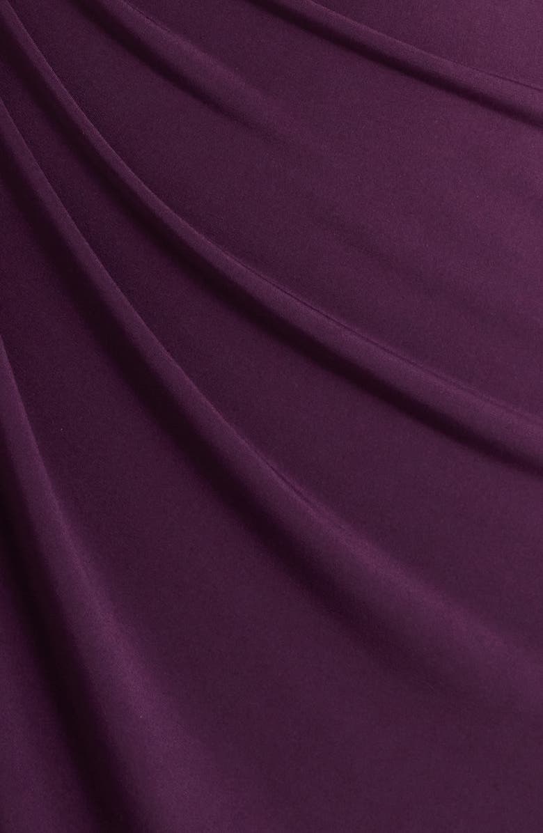 Connected Apparel Double Flutter Sleeve Faux Wrap Dress, Alternate, color, Aubergine/ Gold