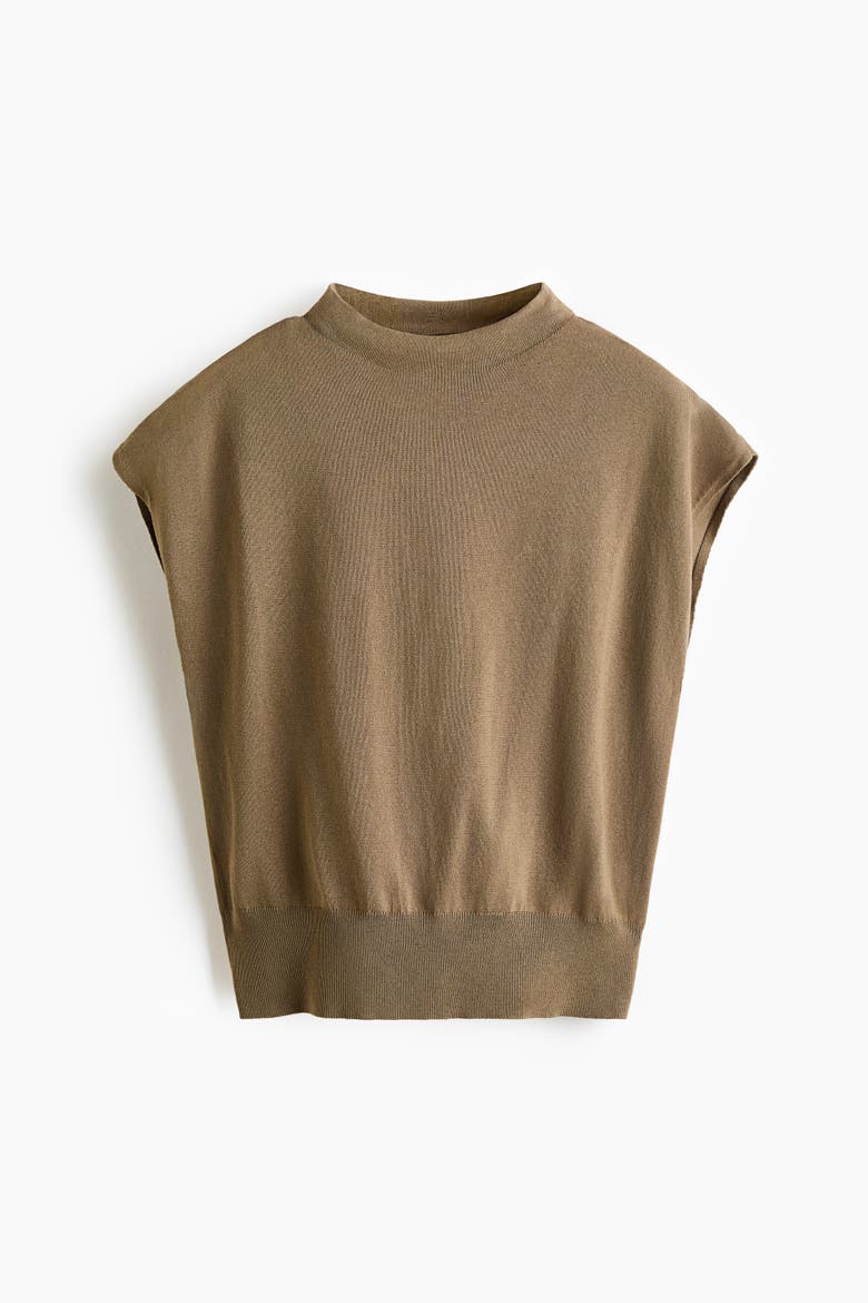Cap-sleeved Fine-knit Top, Alternate, color, Light khaki green