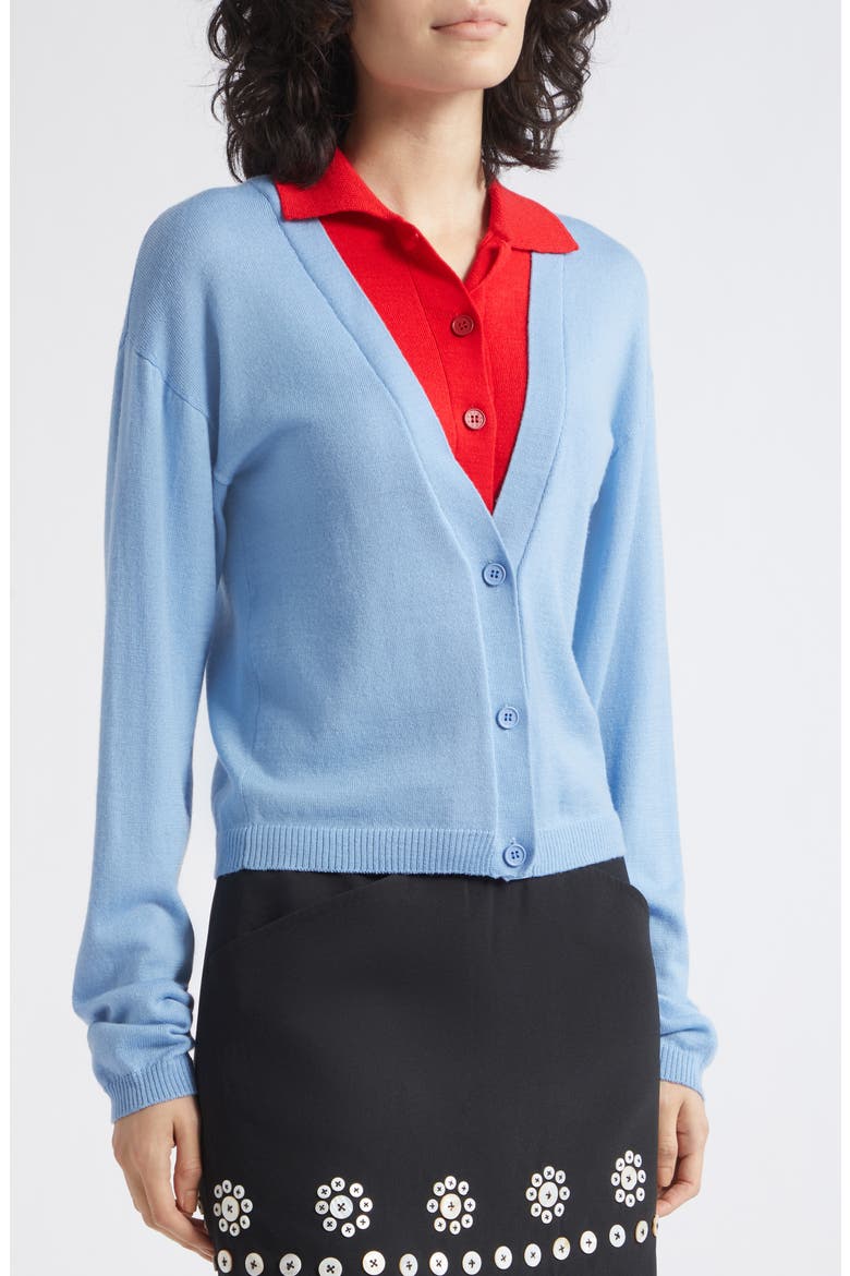 Layered Wool Cardigan, Alternate, color, SKY BLUE / FIERY RED