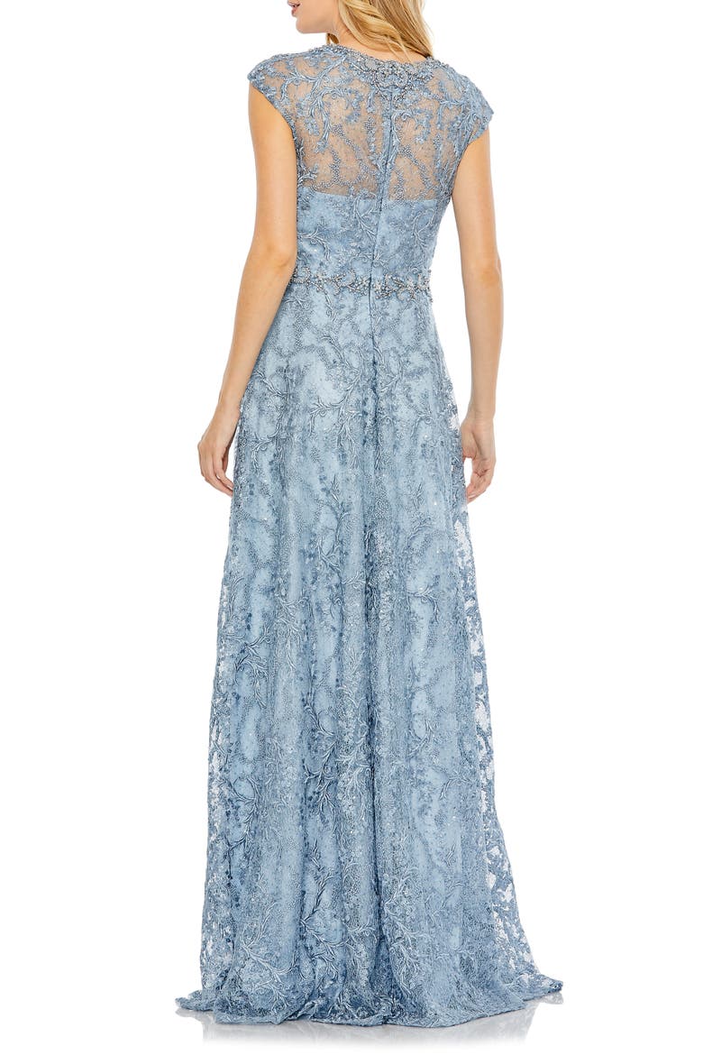Women’s Lace Embellished Cap Sleeve Formal Gown, Alternate, color, SLATE BLUE