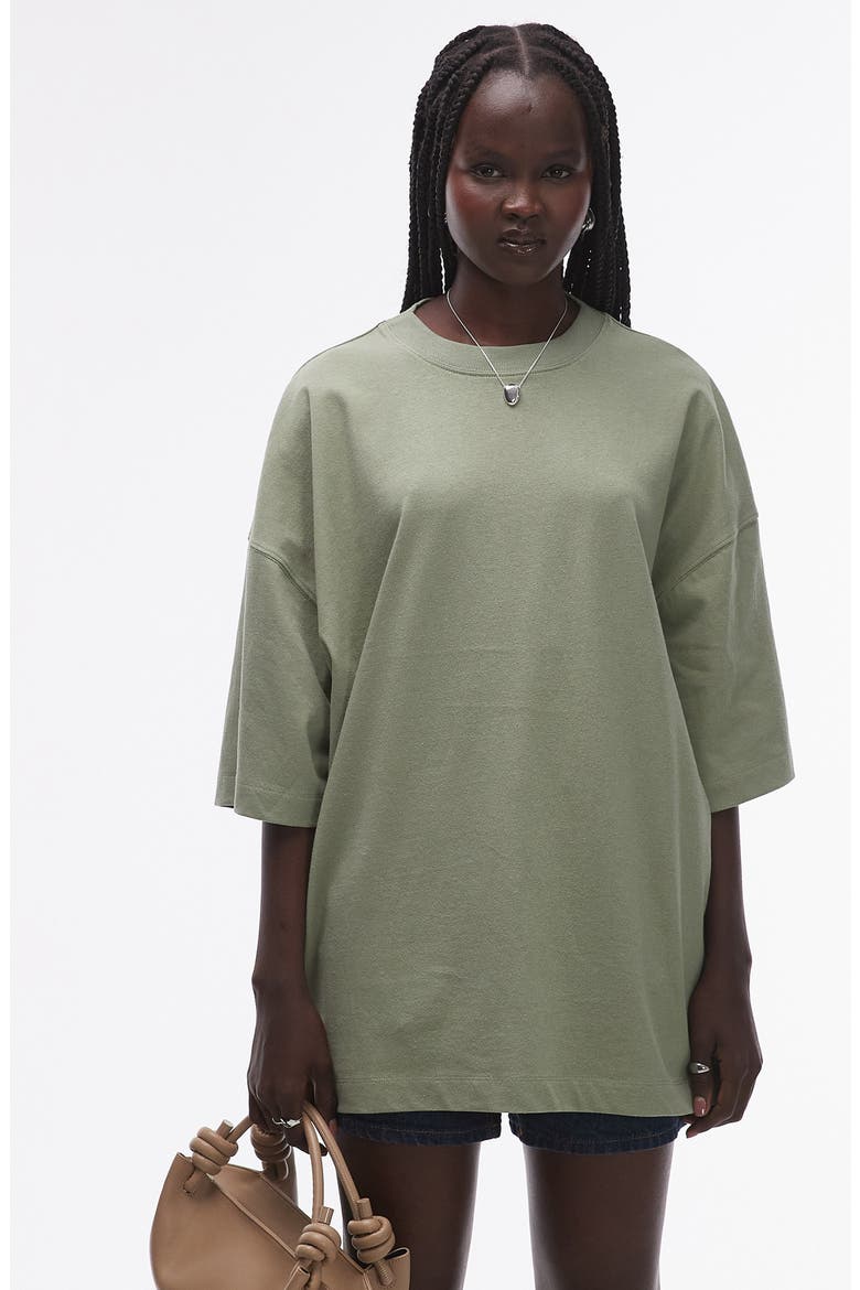 Oversize Cotton Drop Shoulder T-Shirt, Alternate, color, KHAKI