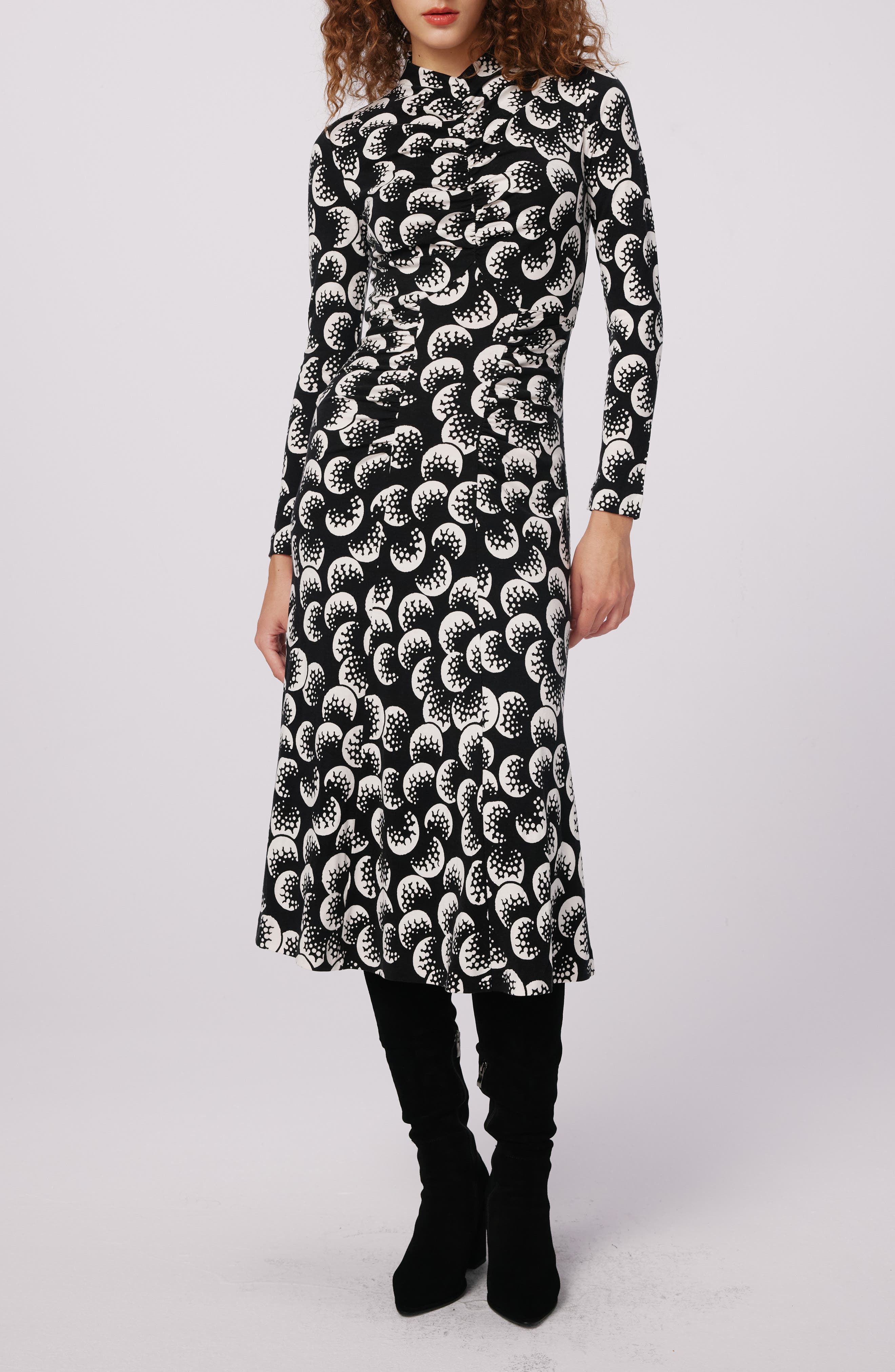 Emanuelle Print Mock Neck Midi Dress