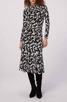 Emanuelle Print Mock Neck Midi Dress
