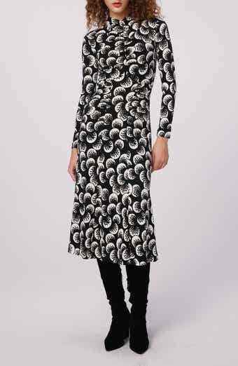 Emanuelle Print Mock Neck Midi Dress