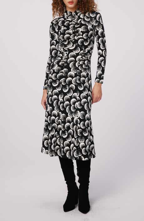 Emanuelle Print Mock Neck Midi Dress