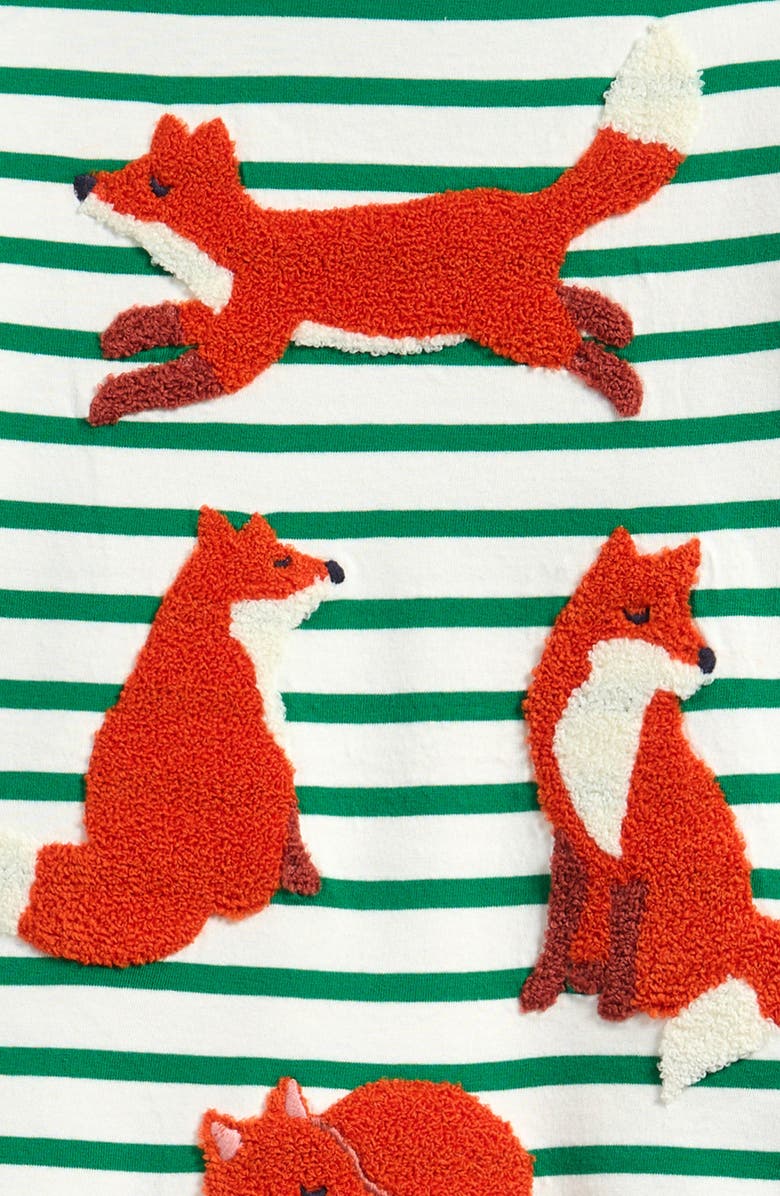 Mini Boden Kids' Stripe Bouclé Fox Long Sleeve T-Shirt, Alternate, color, Rich Emerald Stripe Foxes