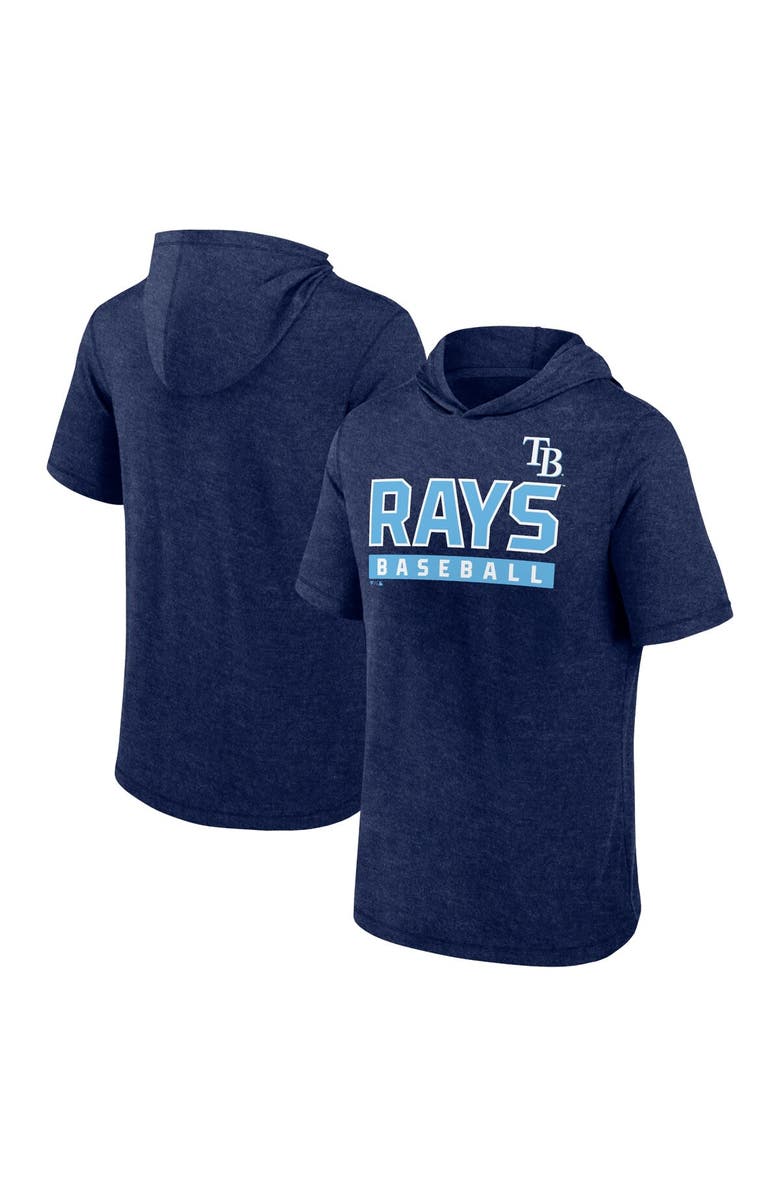FANATICS Men's Fanatics Heather Navy Tampa Bay Rays Push Short Sleeve Pullover Hoodie, Main, color, 