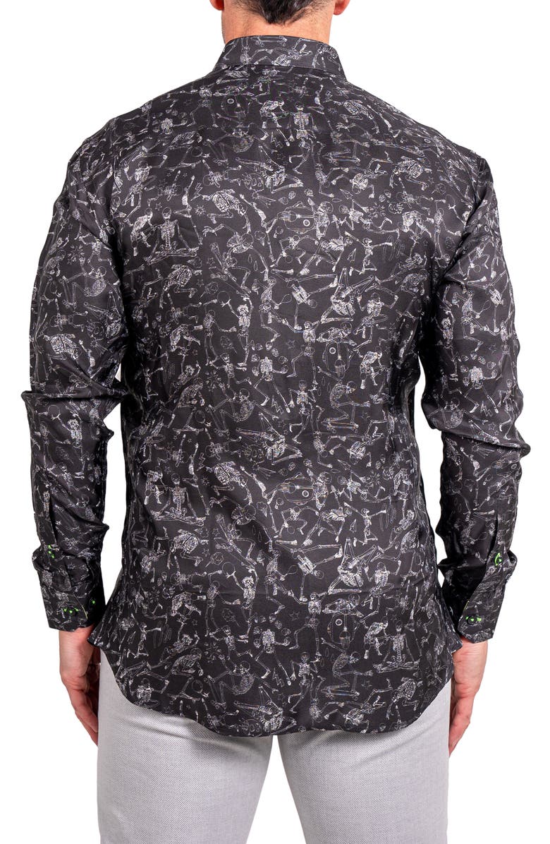 Maceoo Fibonacci Ascension 0208 Skull Print Contemporary Fit Button-Up Shirt, Alternate, color, Black