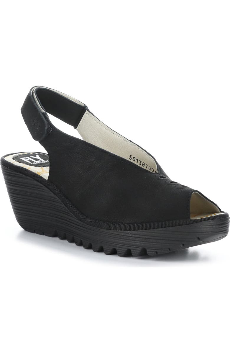 Fly London Yeay Peep Toe Sandal, Main, color, Black Cupido