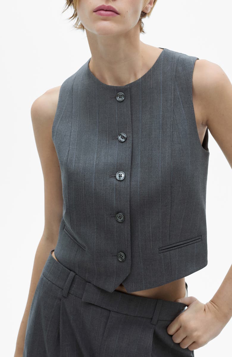 MANGO Pinstripe Vest, Main, color, Grey