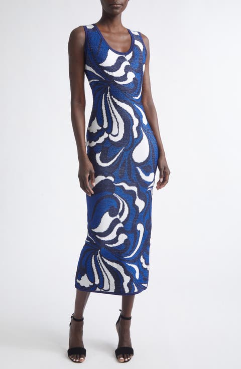 Lynn Metallic Scroll Jacquard Sweater Dress