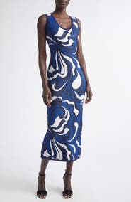 ST. JOHN Lynn Metallic Scroll Jacquard Sweater Dress