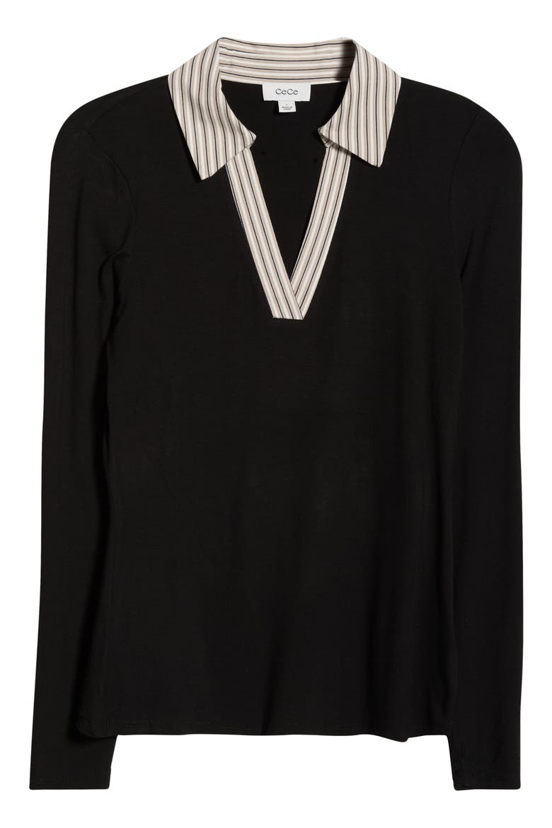 Mixed Media Long Sleeve Polo, Alternate, color, RICH BLACK