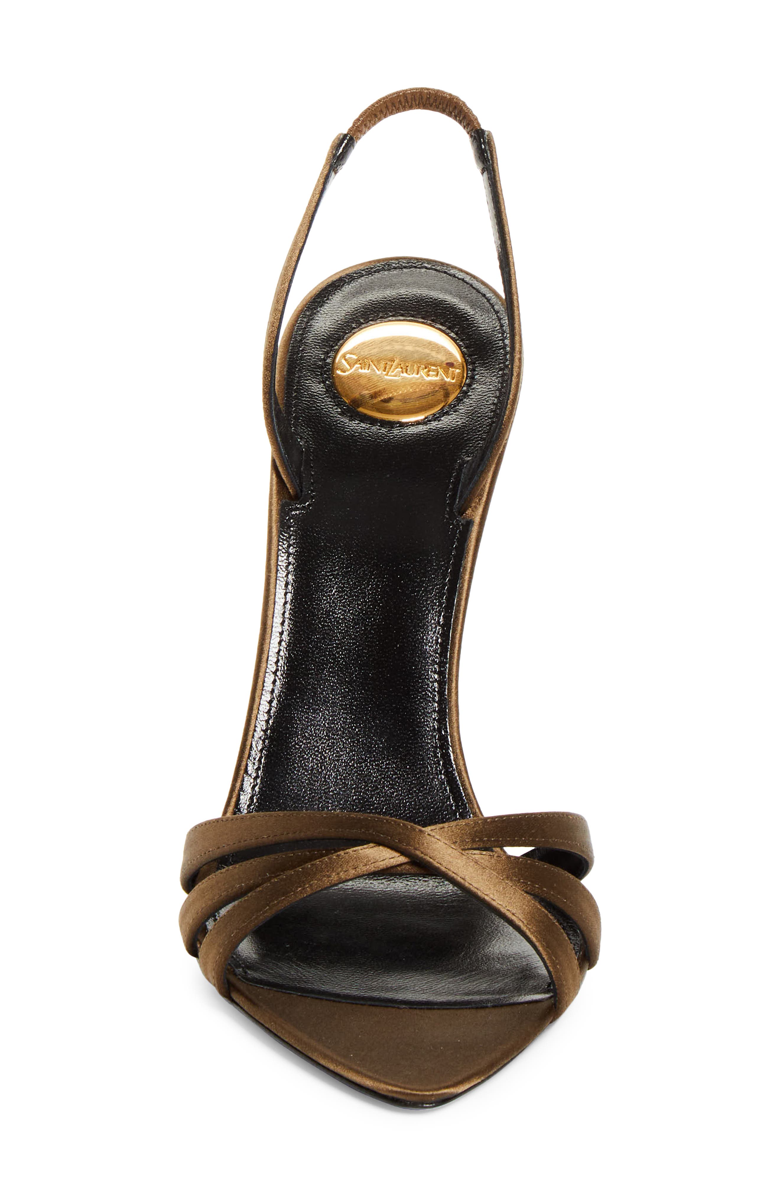 Saint Laurent Kate Pointed Toe Slingback Sandal, Alternate, color, Brown