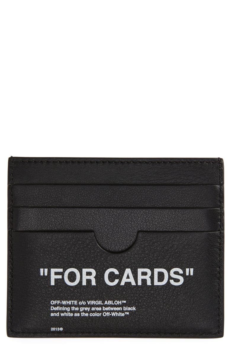 Off-White Quote Leather Card Case, Main, color, 