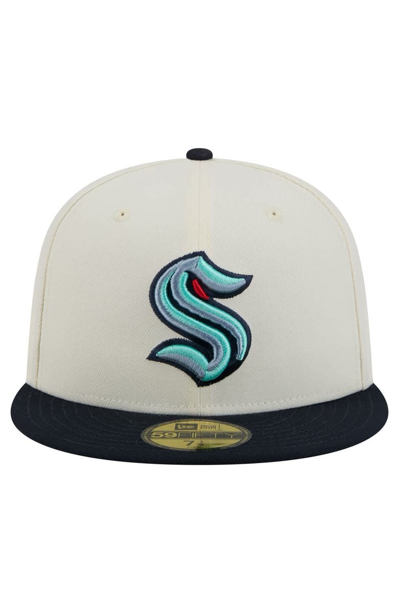 New Era Men's New Era White Seattle Kraken Chrome Two-Toned 59FIFTY Fitted Hat, Alternate, color, Cream