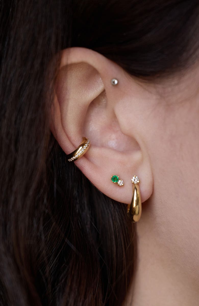 Zoë Chicco Tapered Diamond Hoop Earrings, Alternate, color, 14K Yellow Gold