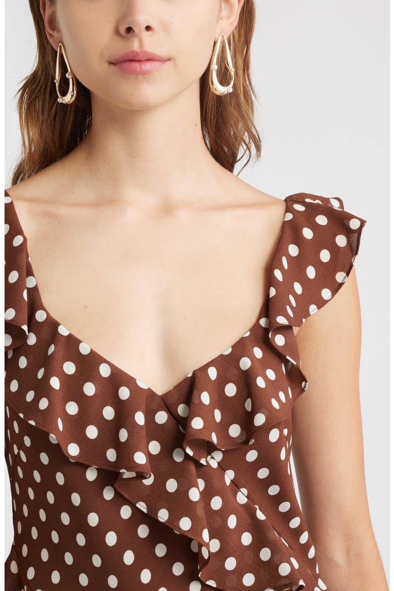 Ruffle Midi Dress, Alternate, color, BROWN POLKA DOT