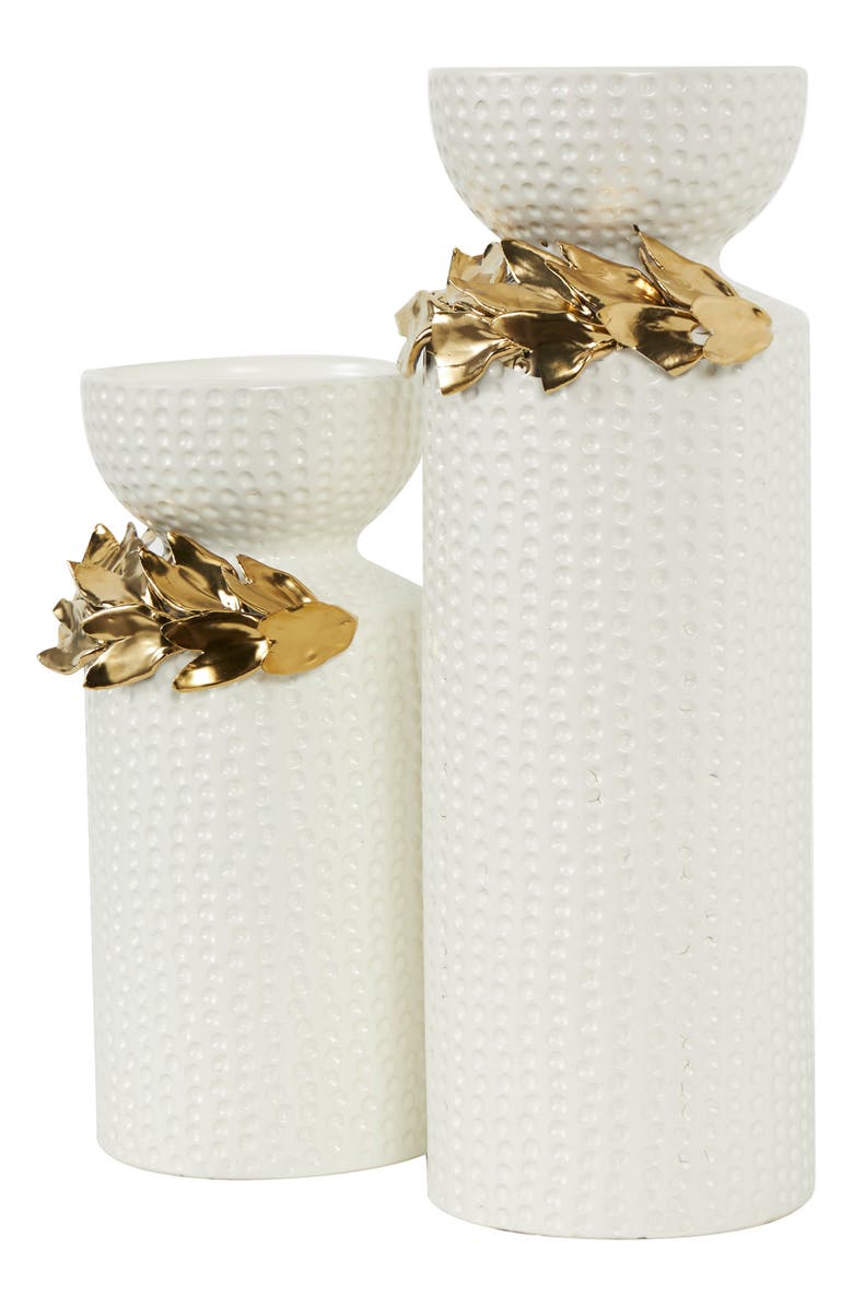 VIVIAN LUNE HOME Set of 2 Ceramic Candleholders, Alternate, color, White